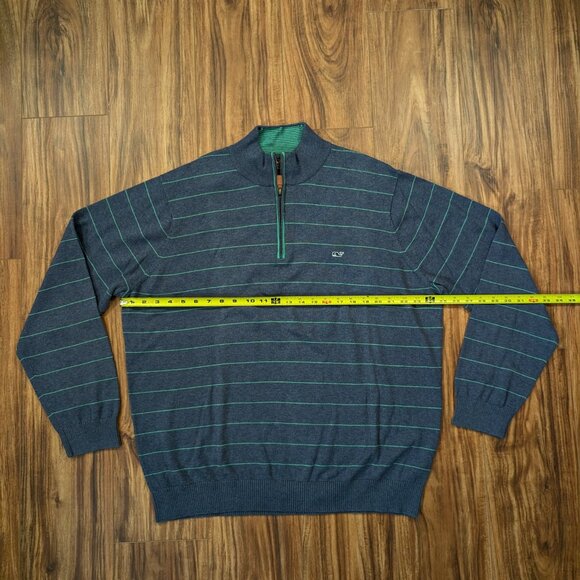 Vineyard Vines Blue Green Striped 1/4 Zip Cotton Whale Logo Sweater Men's Sz XL - Picture 7 of 11